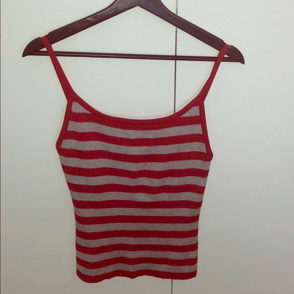 Sparkly red and grey stripe tank top